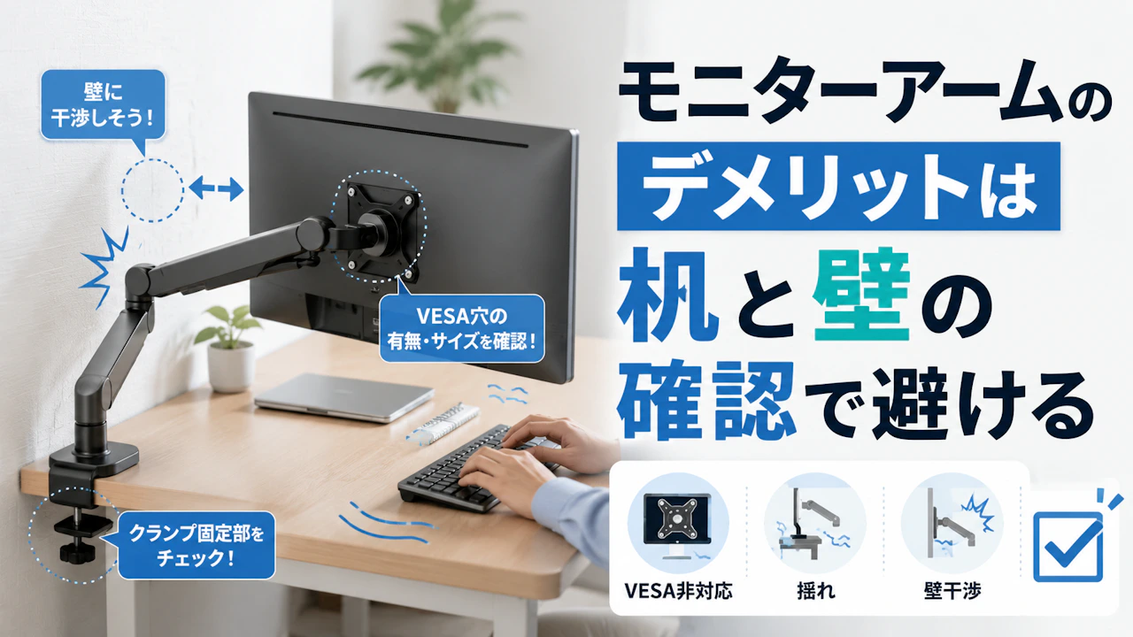 モニターアームのデメリットは机と壁の確認で避ける