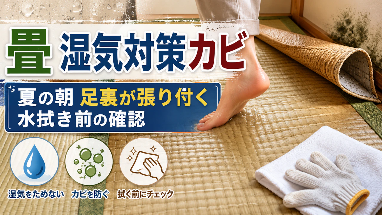 畳 湿気対策 カビ夏の朝足裏が張り付く水拭き前の確認