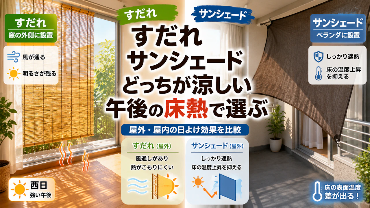 すだれ サンシェード どっちが涼しい午後の床熱で選ぶ