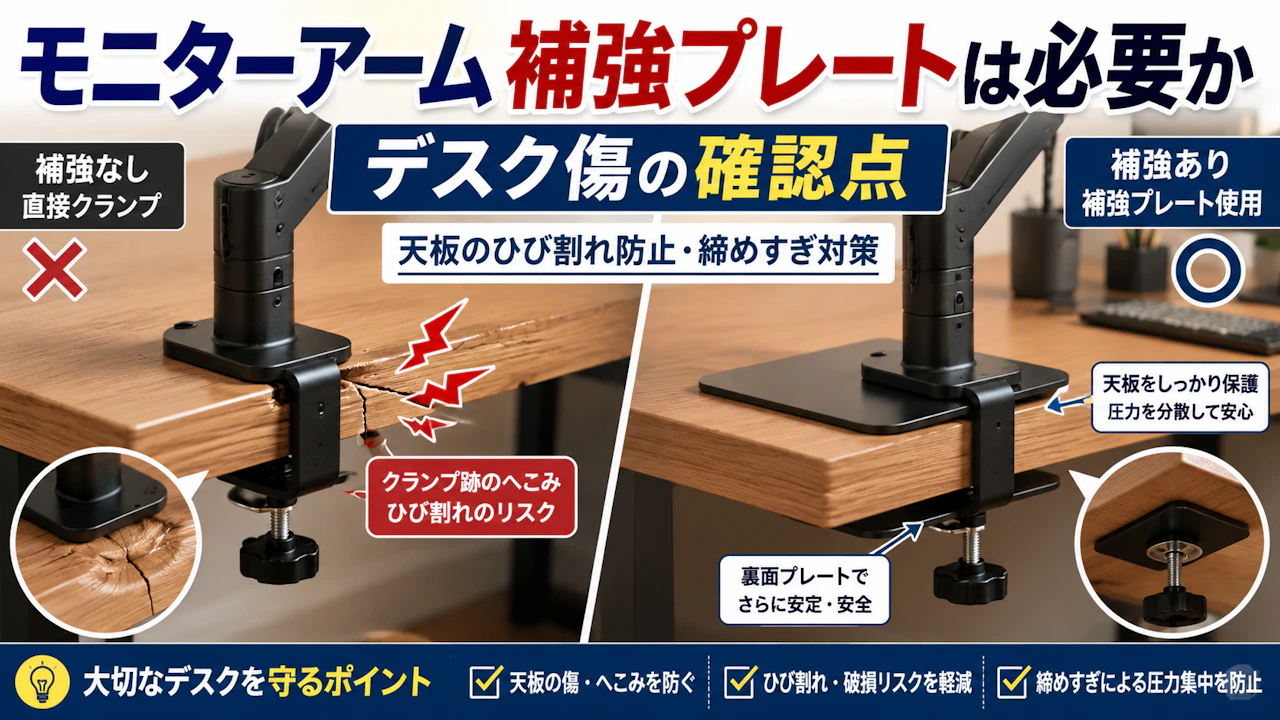 モニターアーム補強プレートは必要かデスク傷の確認点