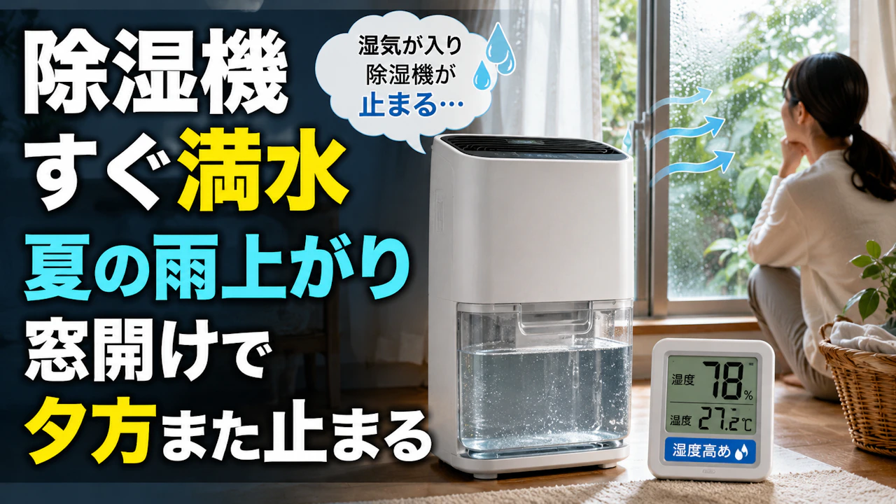 除湿機 すぐ満水夏の雨上がり窓開けで夕方また止まる