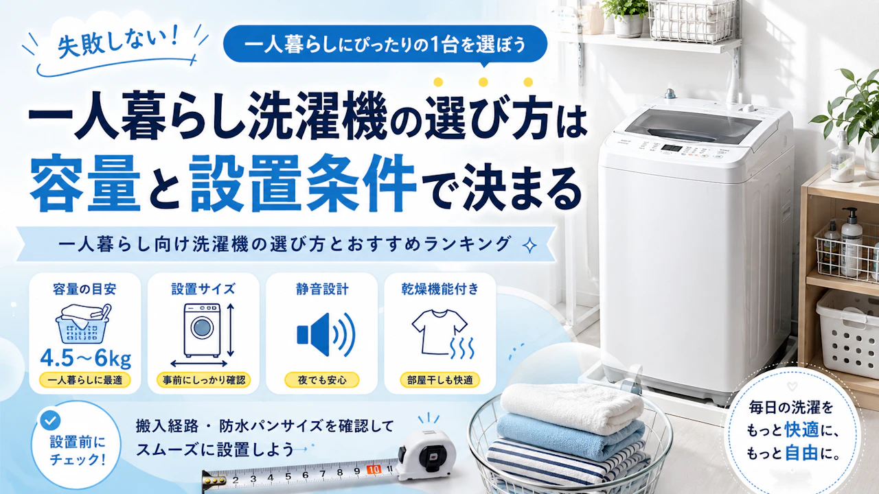 一人暮らし洗濯機の選び方は容量と設置条件で決まる