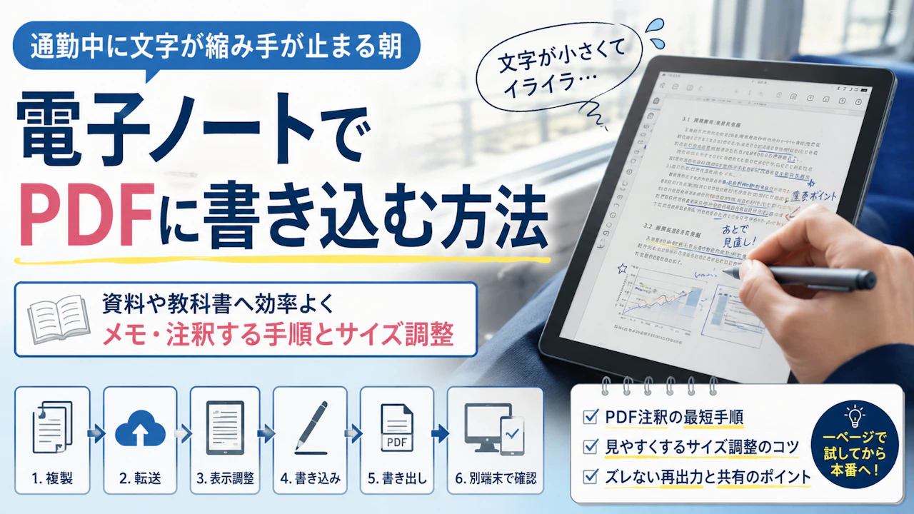 電子ノート PDF 書き込み通勤中に文字が縮み手が止まる朝
