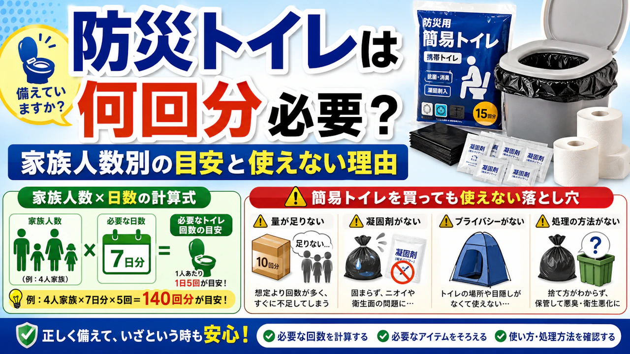 防災トイレは何回分必要?家族人数別の目安と使えない理由