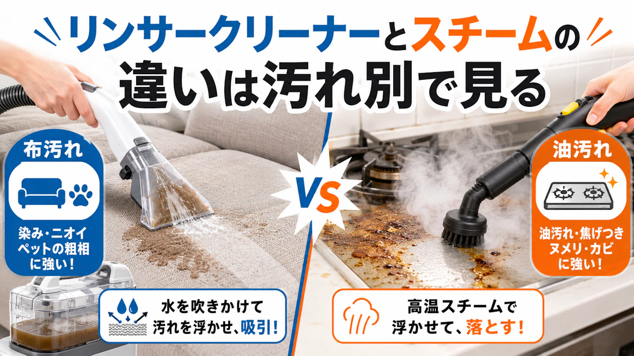 リンサークリーナーとスチームの違いは汚れ別で見る