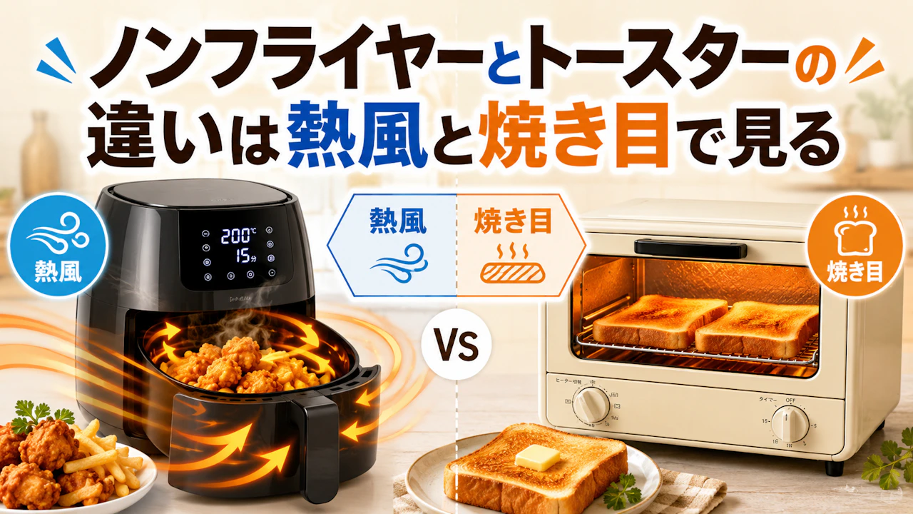 ノンフライヤーとトースターの違いは熱風と焼き目で見る