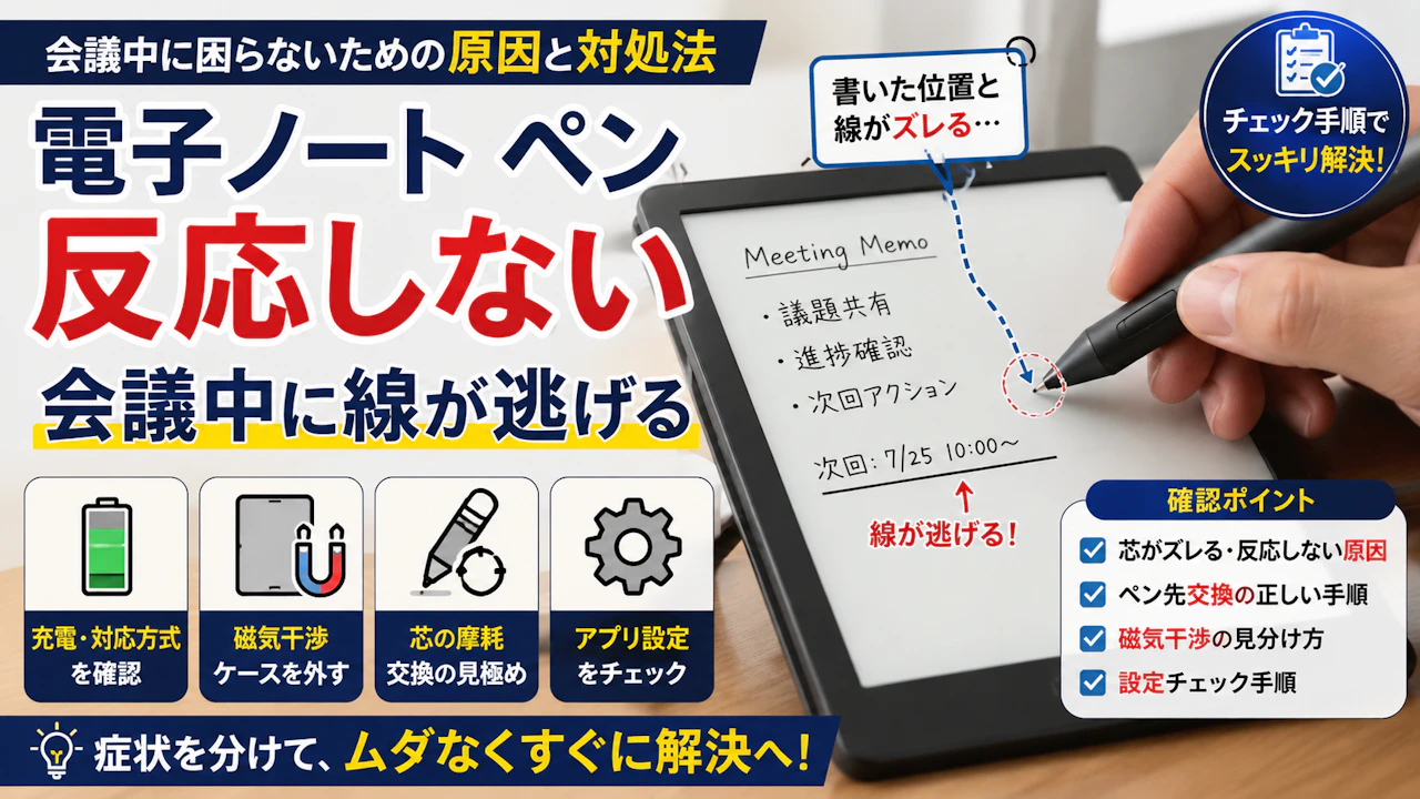 電子ノート ペン 反応しない会議中に線が逃げる