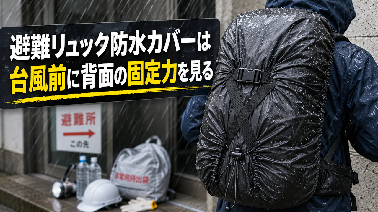 避難リュック防水カバーは台風前に背面の固定力を見る