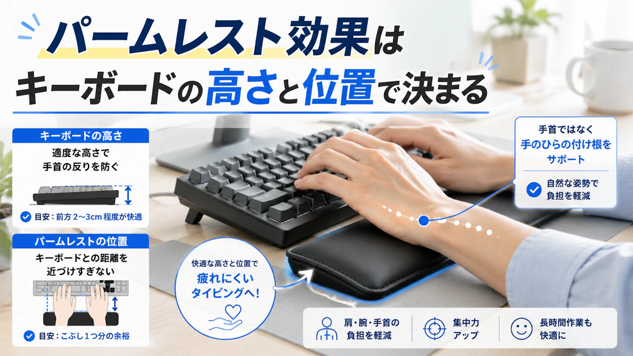 パームレスト効果はキーボードの高さと位置で決まる