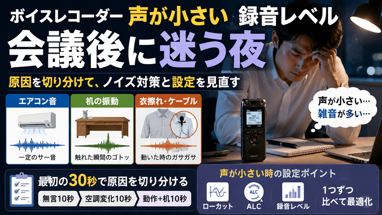 ボイスレコーダー 声が小さい 録音レベル会議後に迷う夜