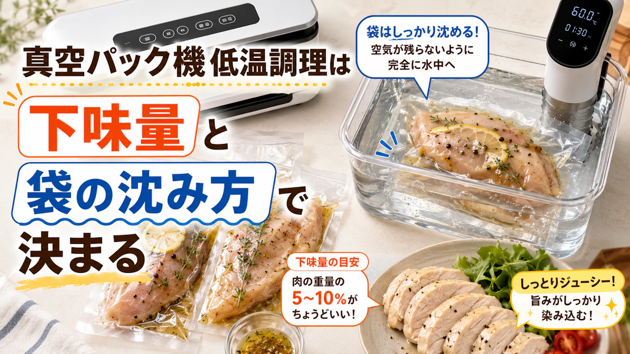 真空パック機低温調理は下味量と袋の沈み方で決まる
