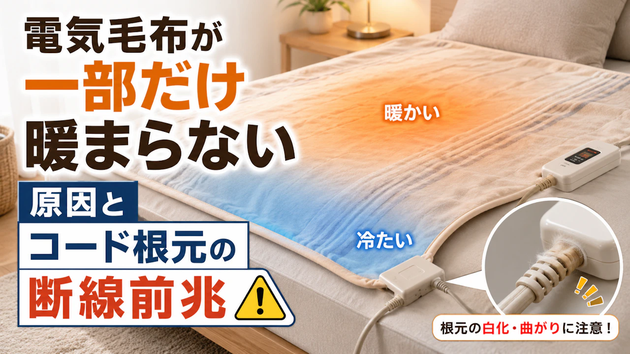 電気毛布が一部だけ暖まらない原因とコード根元の断線前兆