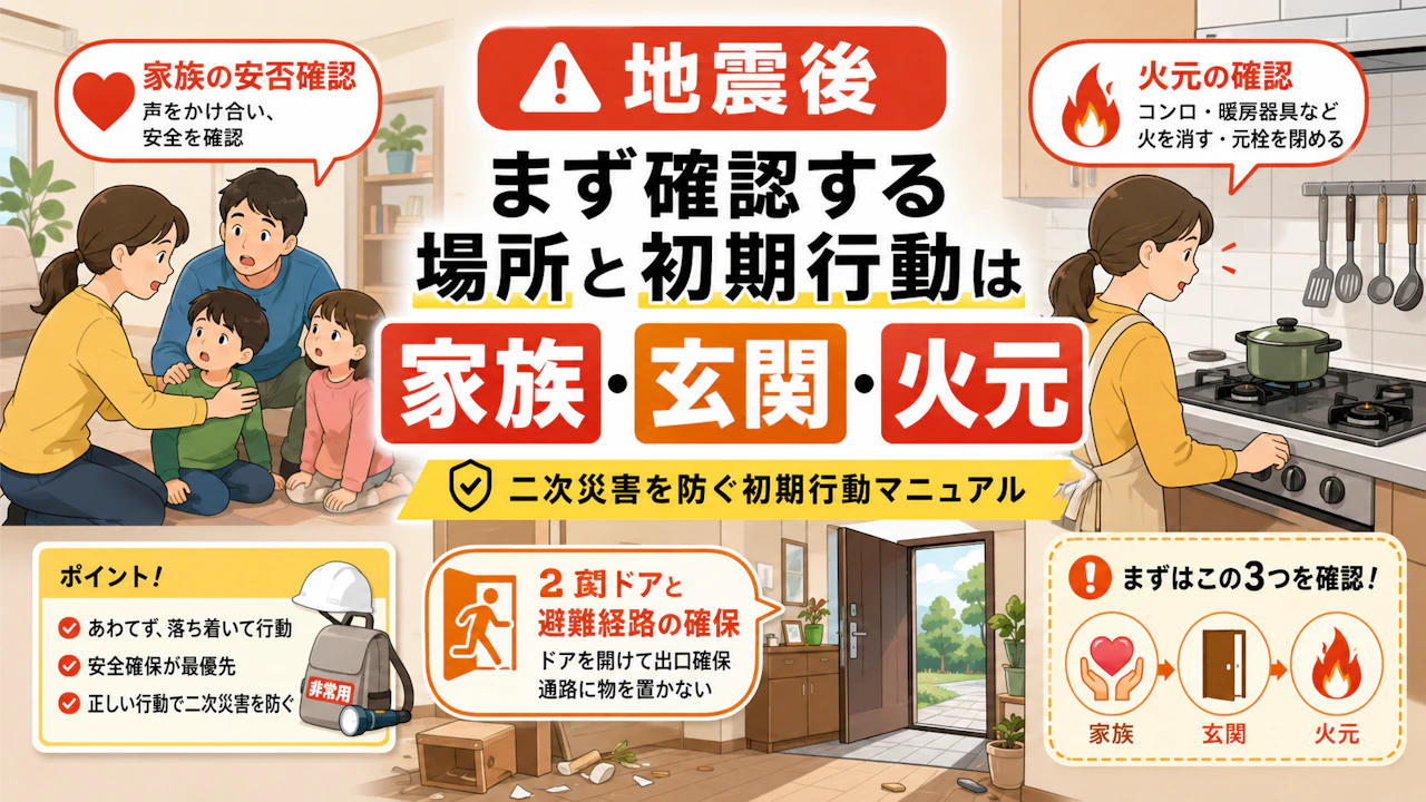 地震後まず確認する場所と初期行動は家族・玄関・火元