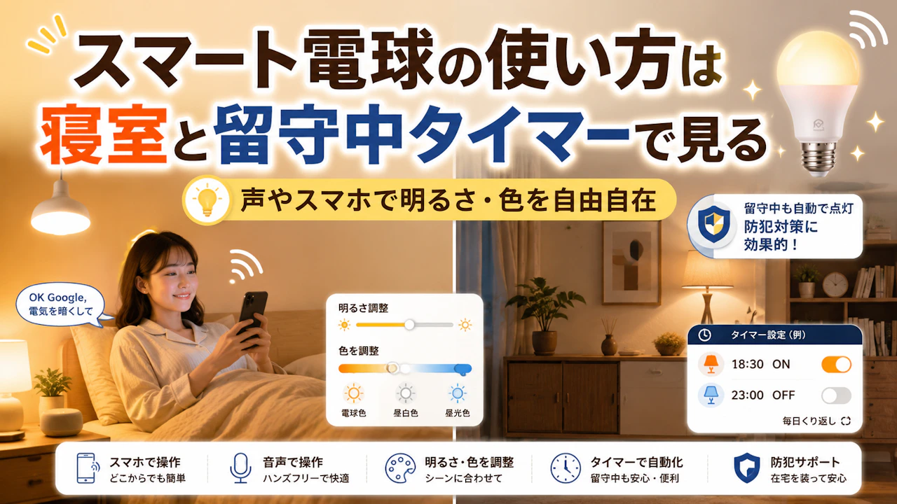 スマート電球の使い方は寝室と留守中タイマーで見る