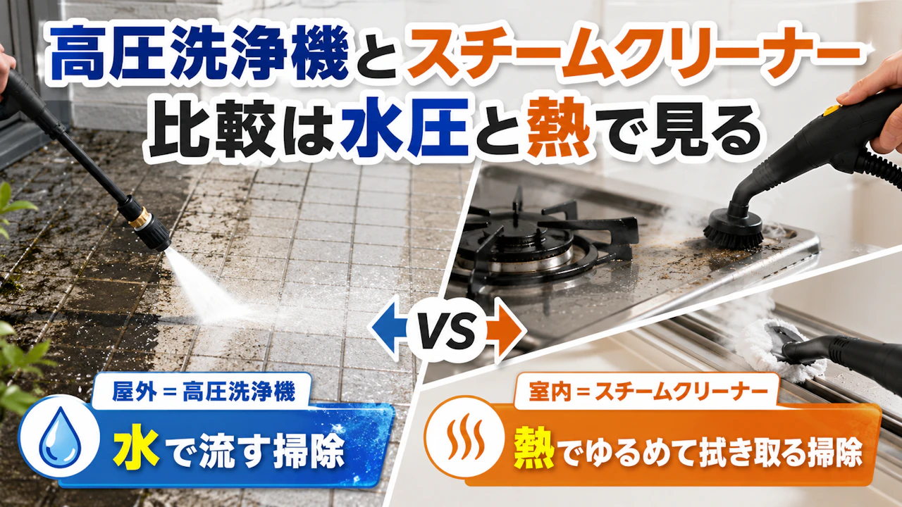 高圧洗浄機とスチームクリーナー比較は水圧と熱で見る