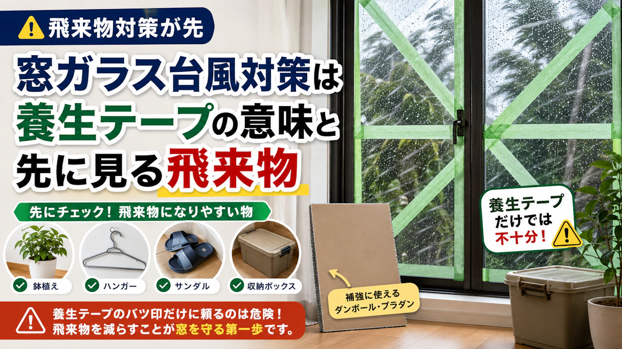 窓ガラス台風対策は養生テープの意味と先に見る飛来物