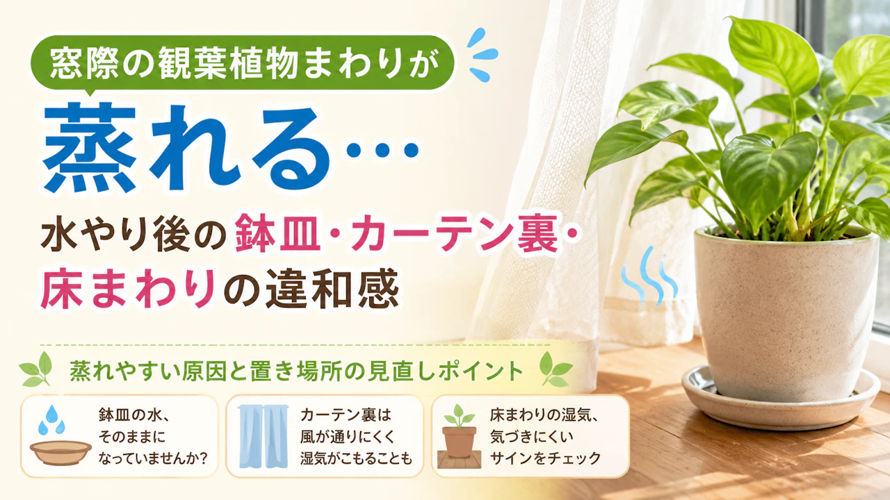 窓際の観葉植物まわりが蒸れる…水やり後の鉢皿・カーテン裏・床まわりの違和感