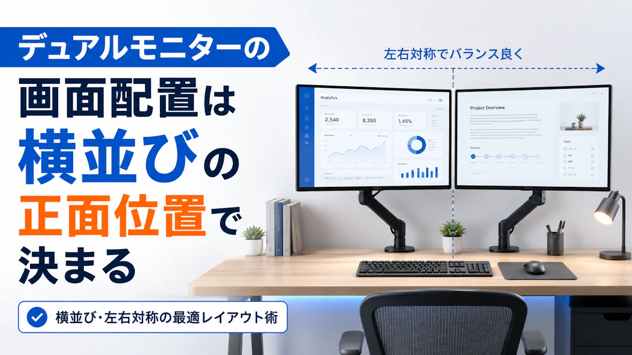 デュアルモニターの画面配置は横並びの正面位置で決まる