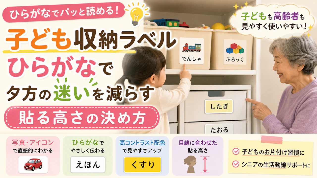 子ども収納ラベルひらがなで夕方の迷いを減らす貼る高さ