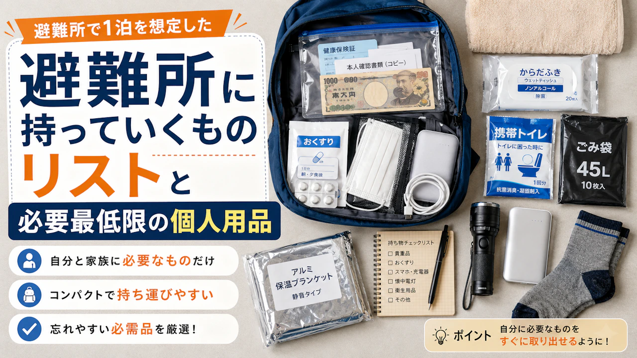 避難所に持っていくものリストと必要最低限の個人用品