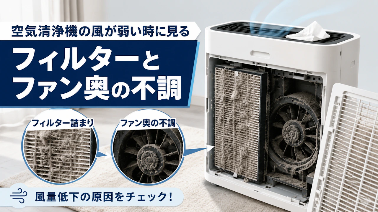 空気清浄機の風が弱い時に見るフィルターとファン奥の不調
