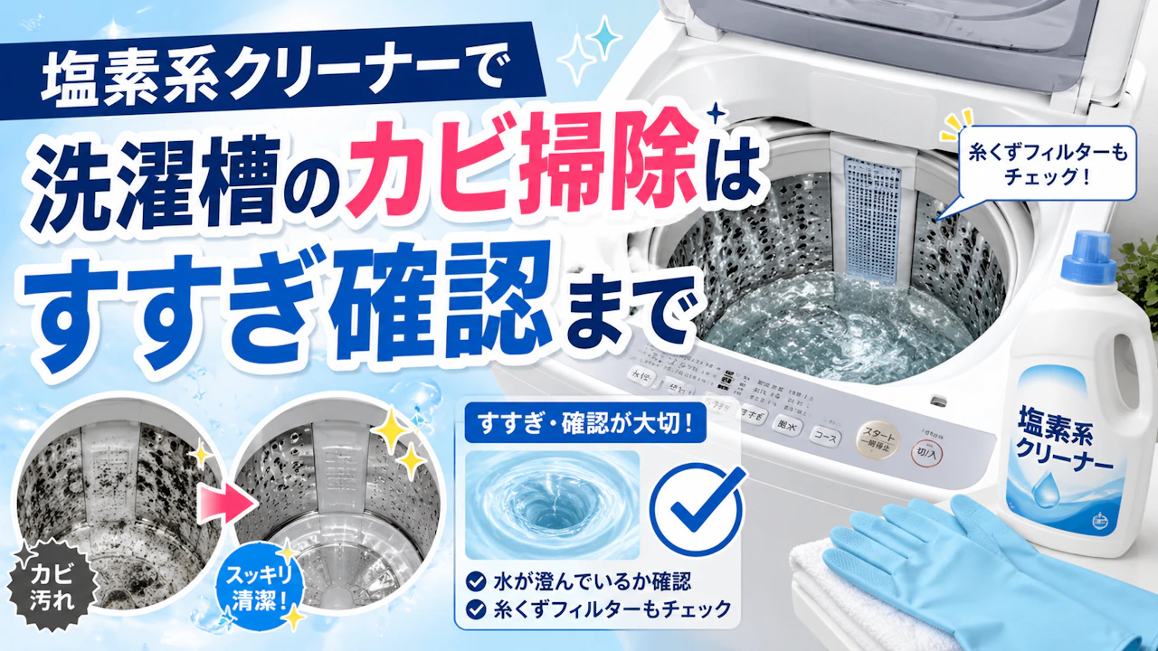 塩素系クリーナーで洗濯槽のカビ掃除はすすぎ確認まで