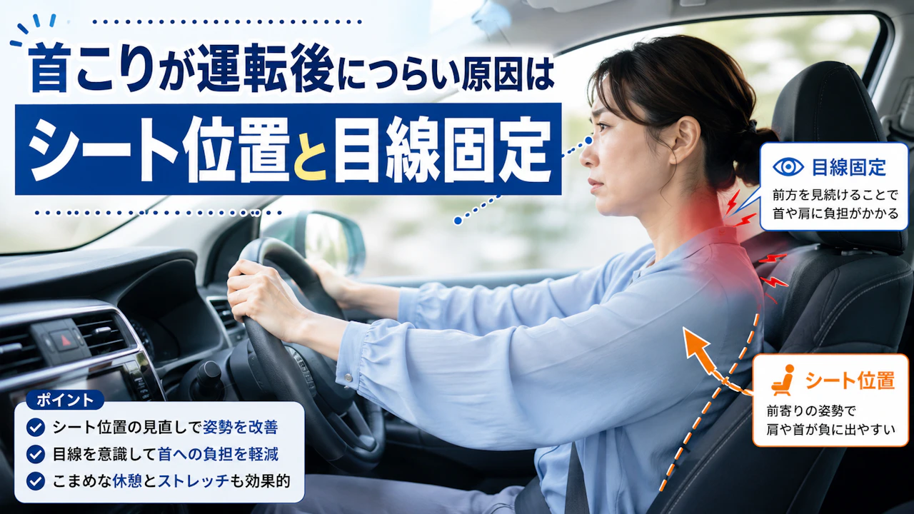 首こりが運転後につらい原因はシート位置と目線固定
