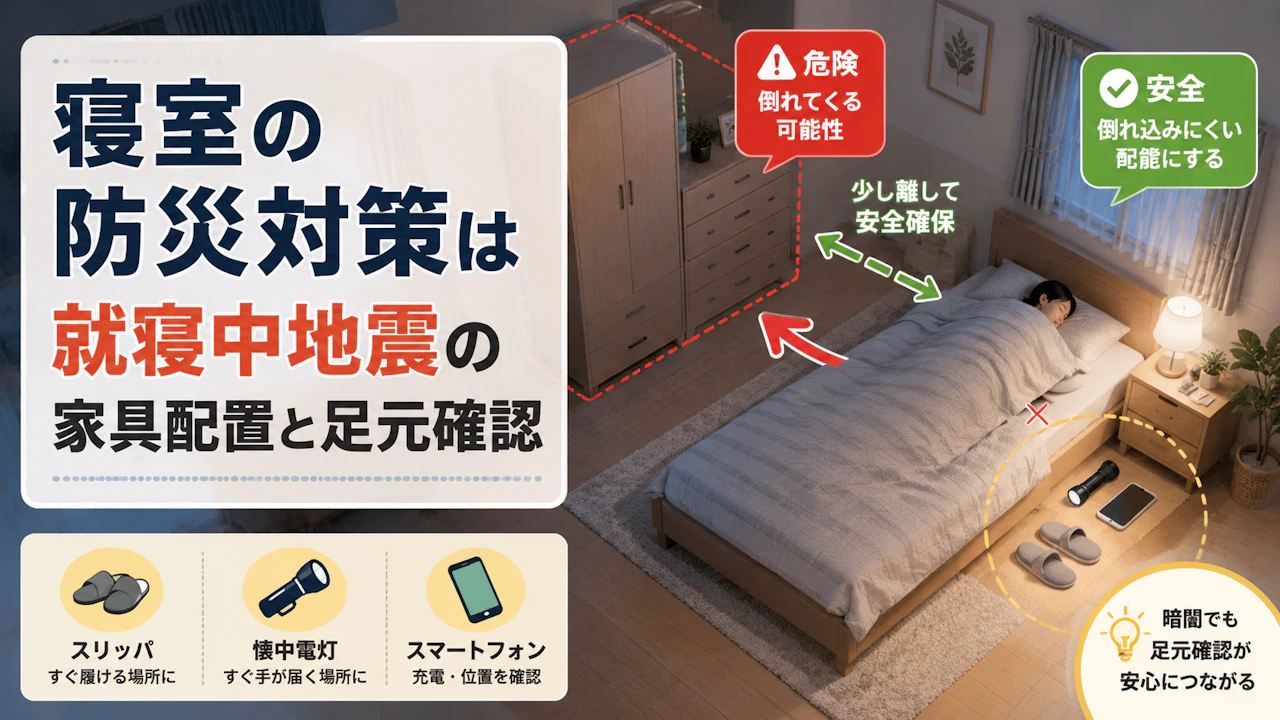 寝室の防災対策は就寝中地震の家具配置と足元確認