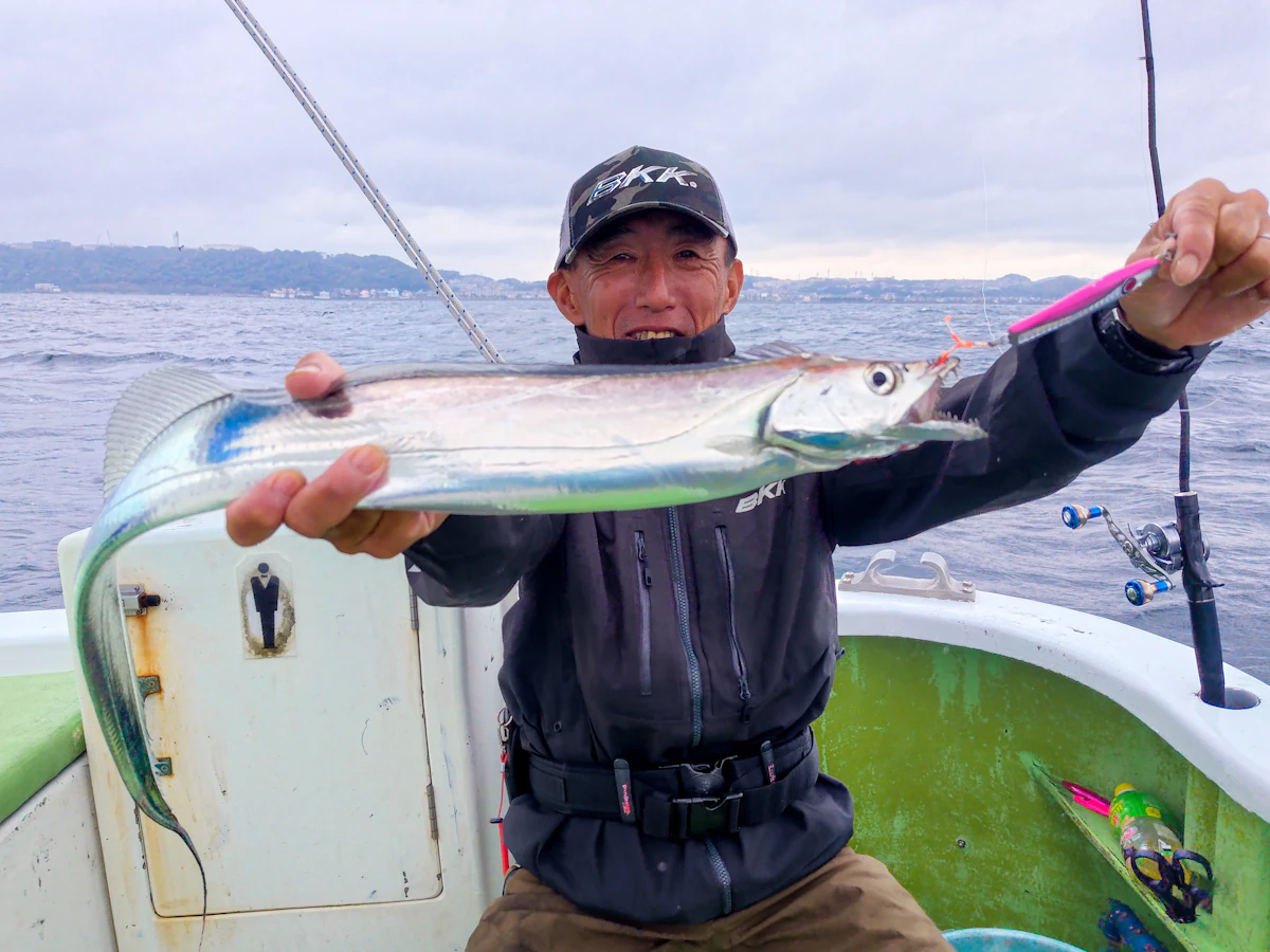 政信丸でのタチウオジギングで釣れた良型のタチウオ