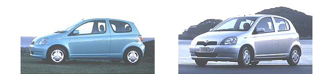 1999年登場時のヴィッツU 3ドア(左)とヴィッツU 5ドア(右)