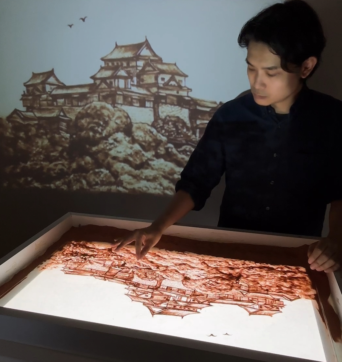 絵描きhiro C「船出(松山)」 展示情報】🏯松山城おもしろ芸術祭「城彩」にサンドアート作品を出展