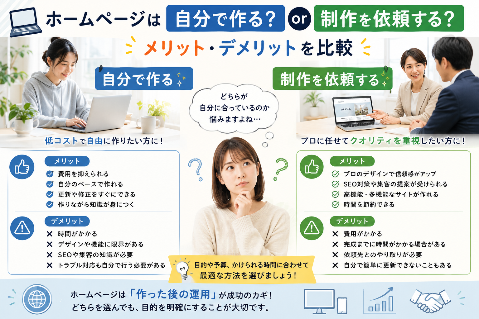 💻 ホームページは自分で作る?制作を依頼する?メリット・デメリットを比較