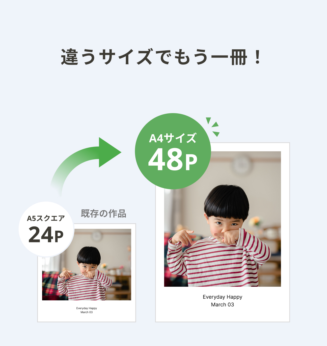 コピー時にサイズを変更してご注文いただけます（違うサイズでもう一冊）