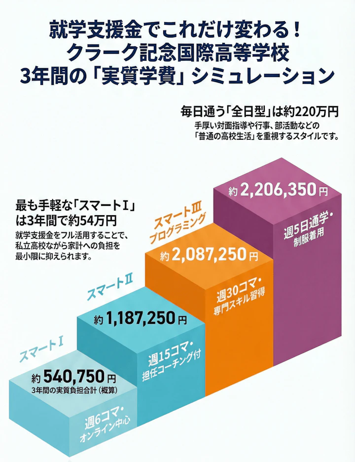 就学支援金適用後の３年間「実質学費」比較