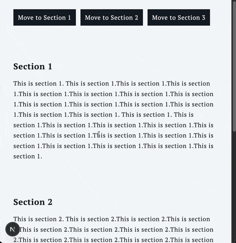 sectionタグをuseRefで管理して、ボタンで指定のsectionに移動する例