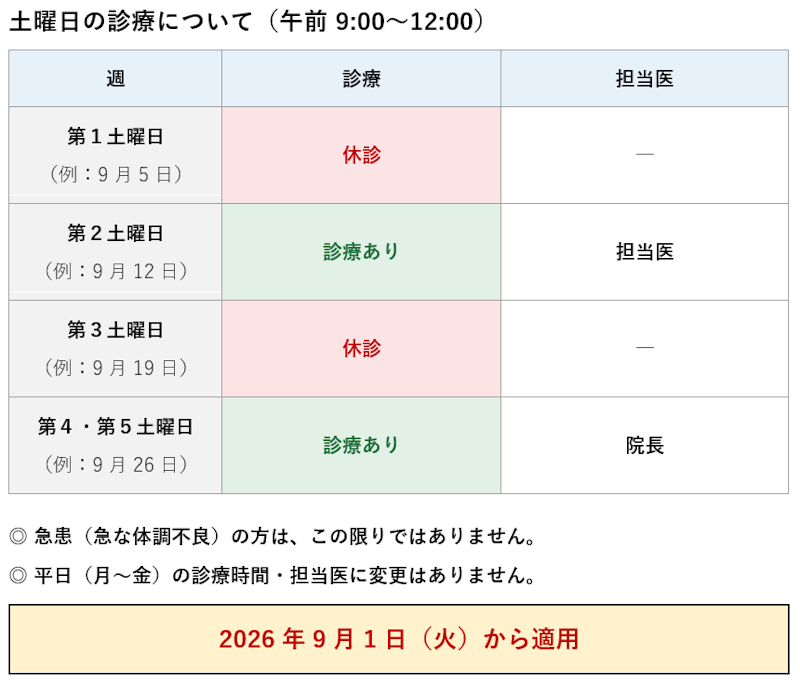 はるびゅうクリニック・9月からの診療時間変更のお知らせ - 画像2
