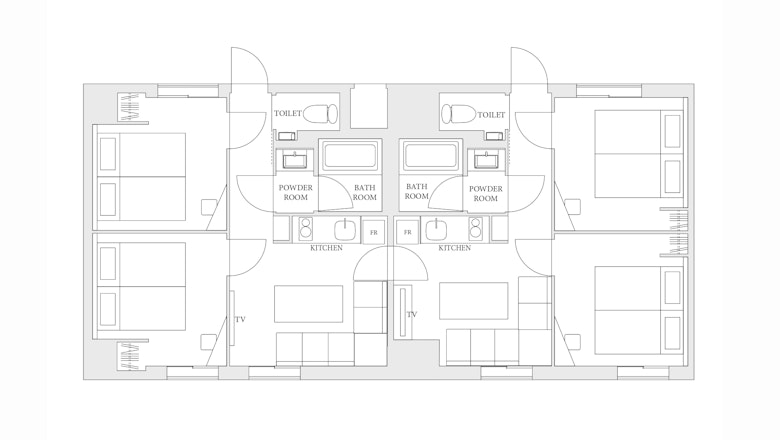 兩房式連通公寓房(8張單人床)
