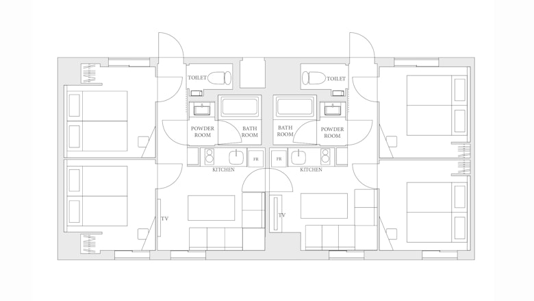兩房式連通公寓房(8張單人床)
