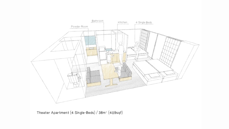 Theater Apartment (4 Single-Beds)