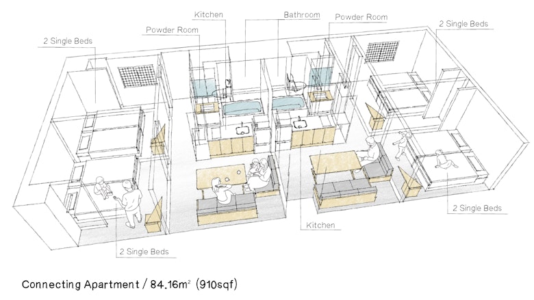Connecting Two-Bedroom Apartment (8 Single-Beds)