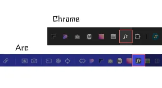 「What Font」のファビコンを表示しているキャプチャバナーになります。2列で表示しており、上がChromeのパズルピースの中にある「What Font」で、したがArcのものになります。