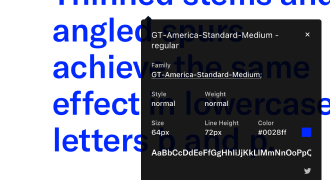 実際にWhat Fontを使用してる際の画像。クリックすると文字をクリックすると詳細な情報が表示されます。 フォント名 フォントサイズ カラー 行の高さ フォントウェイトが表示されている。