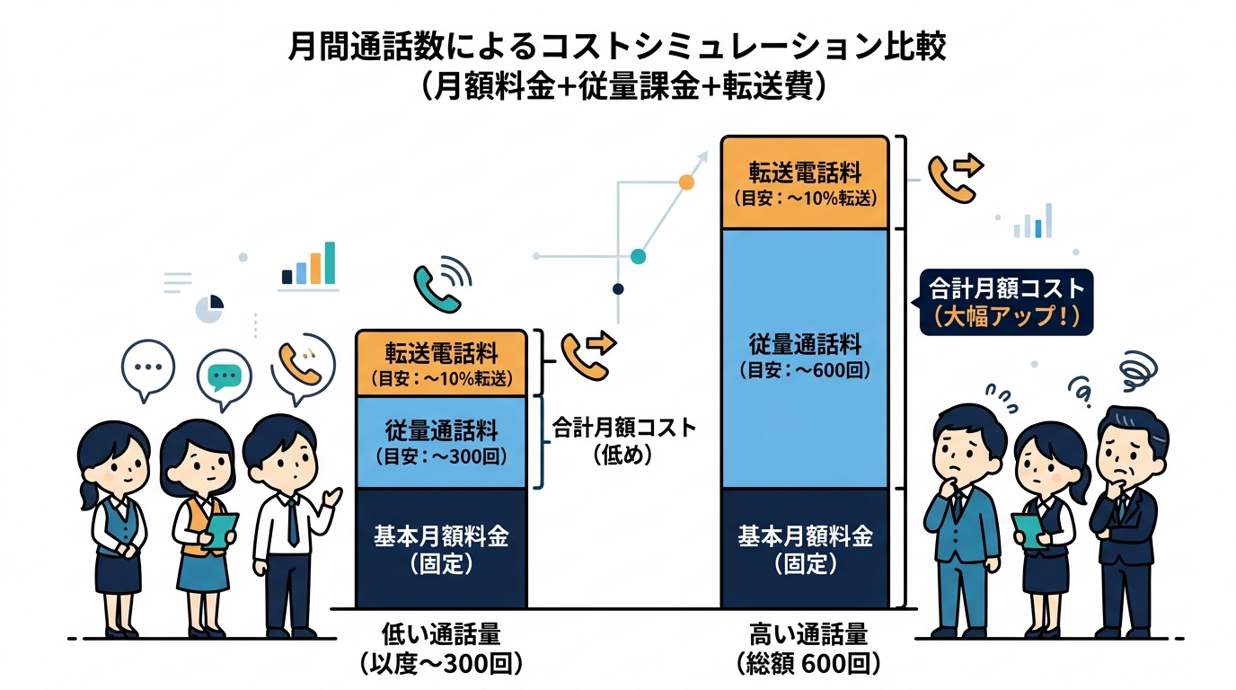 AI電話の月間コール数別コストシミュレーション