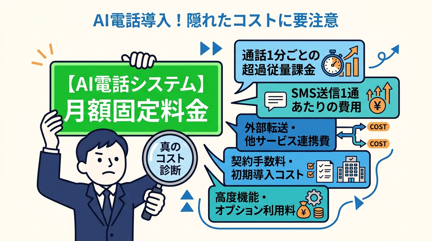 AI電話の月額以外にかかるコスト全体像：従量課金・転送料・SMSまで