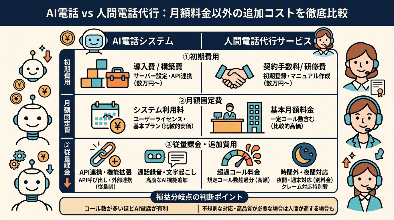 AI電話と電話代行サービスのコスト構造比較