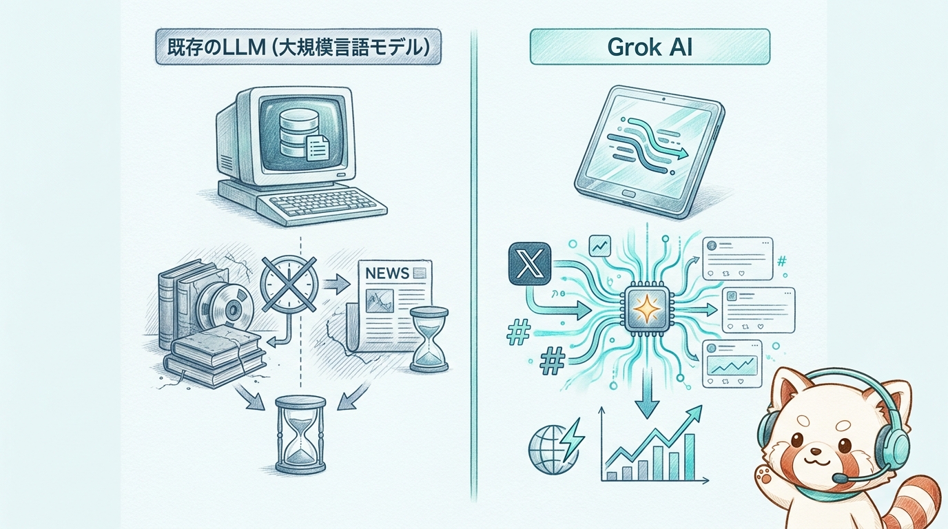 既存LLMとGrokのデータ鮮度の違い