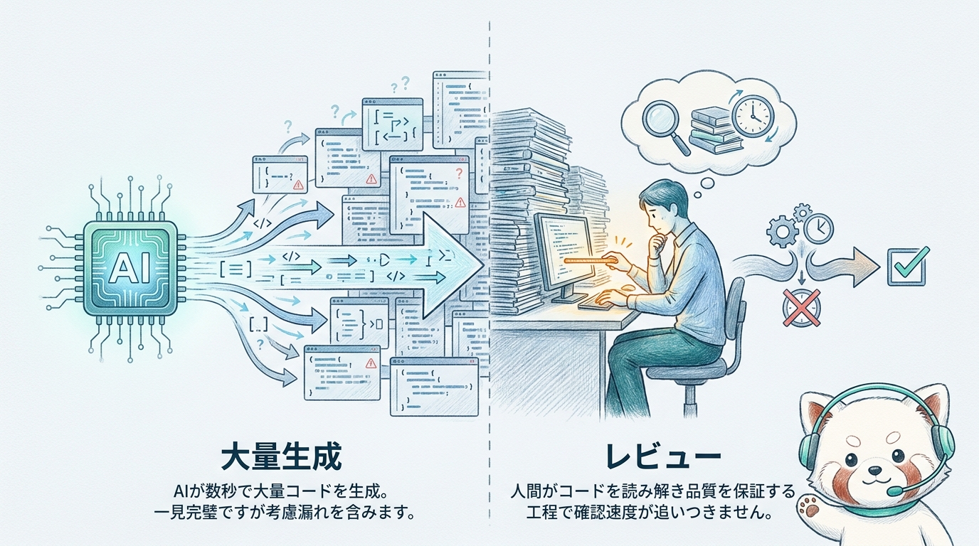 AIのコード生成スピードと人間のレビューのボトルネック