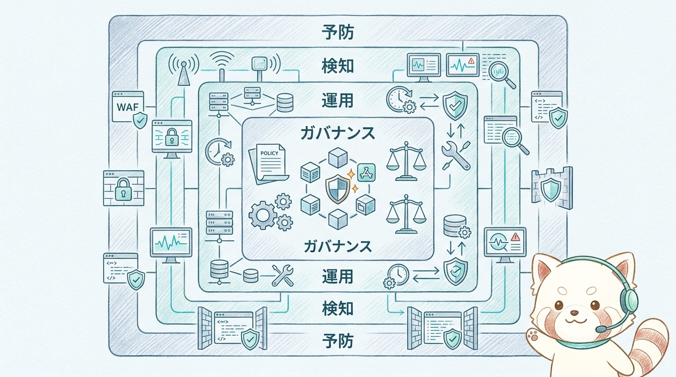 多層防御を同心円で表した4層構造の図