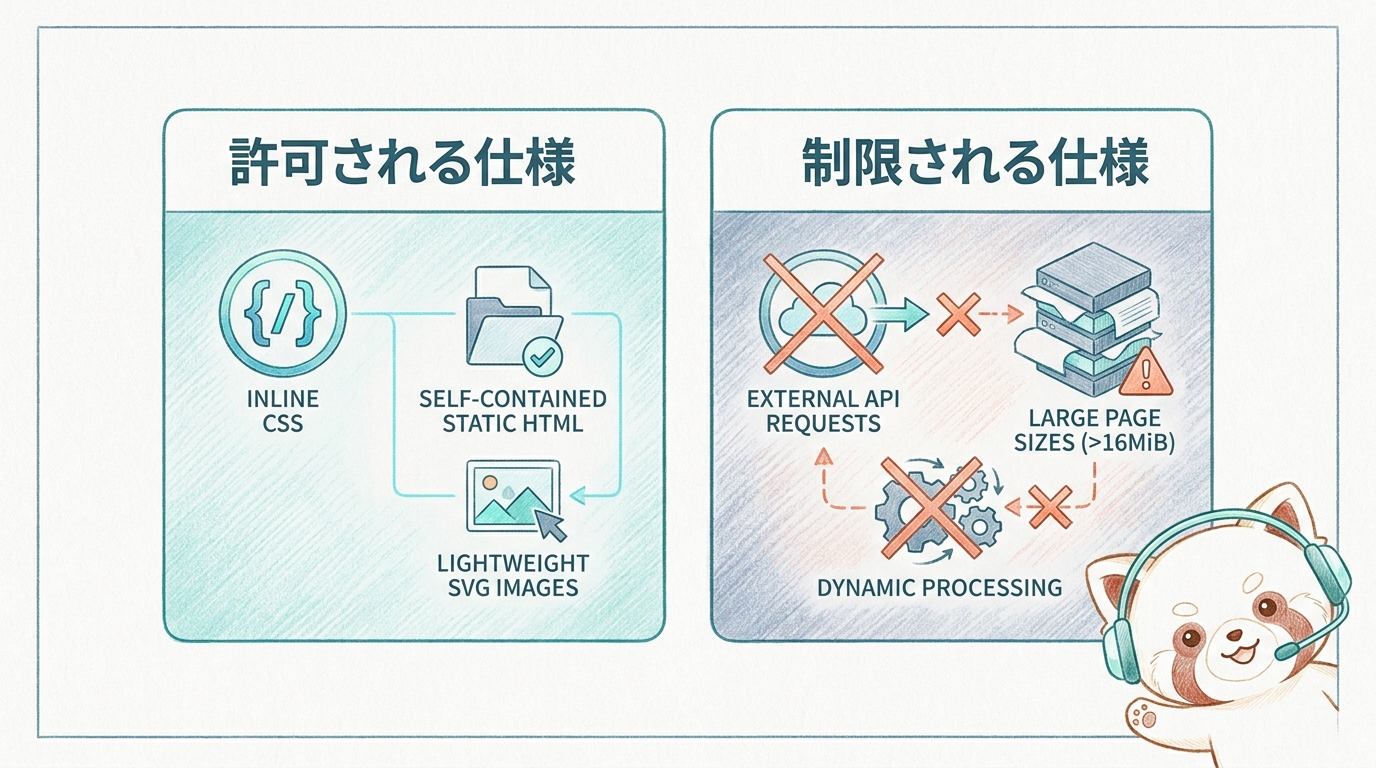 Artifactsの技術的制約（許可されるものとブロックされるもの）の比較図