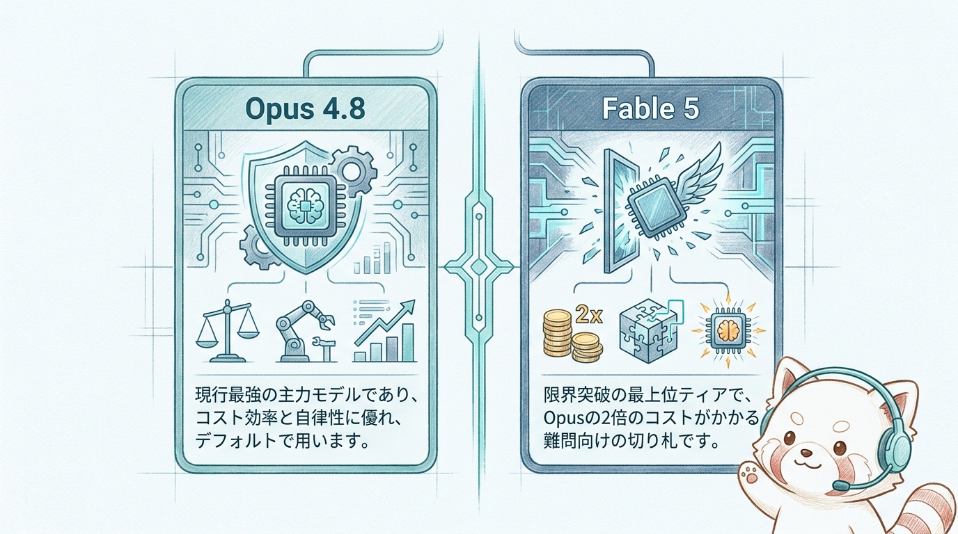 Claude Fable 5とOpus 4.8のモデル位置づけの比較図